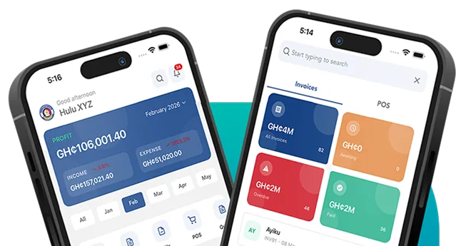 Built mobile app showing business income and invoices