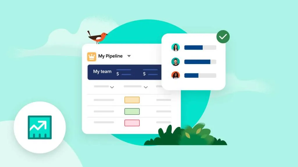 Illustration of a sales pipeline view with team opportunities