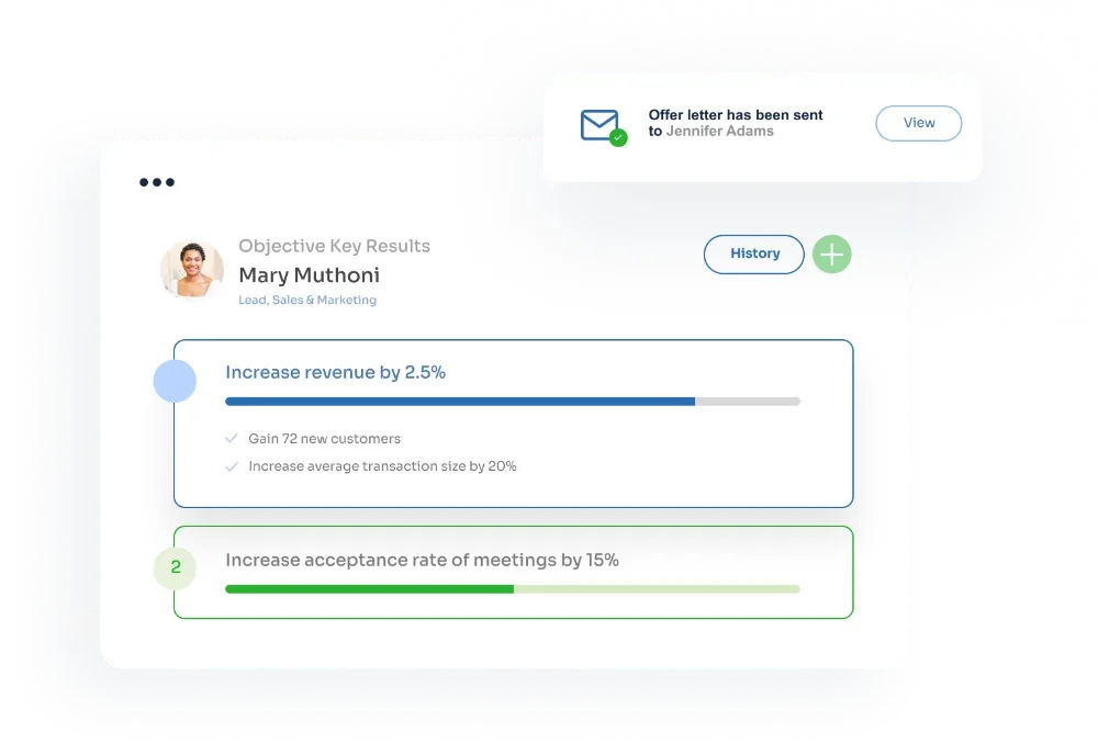 SeamlessHR objectives and key results for an employee