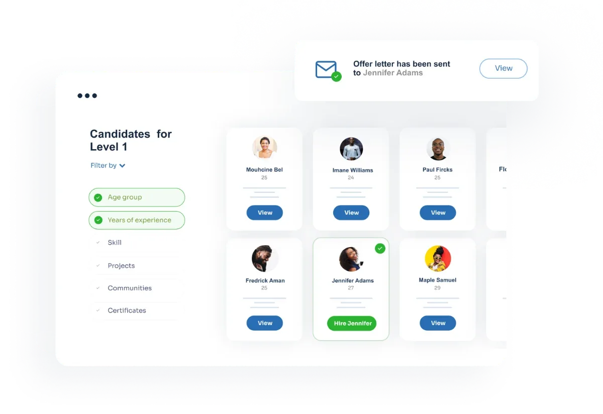 SeamlessHR candidate shortlist with filters